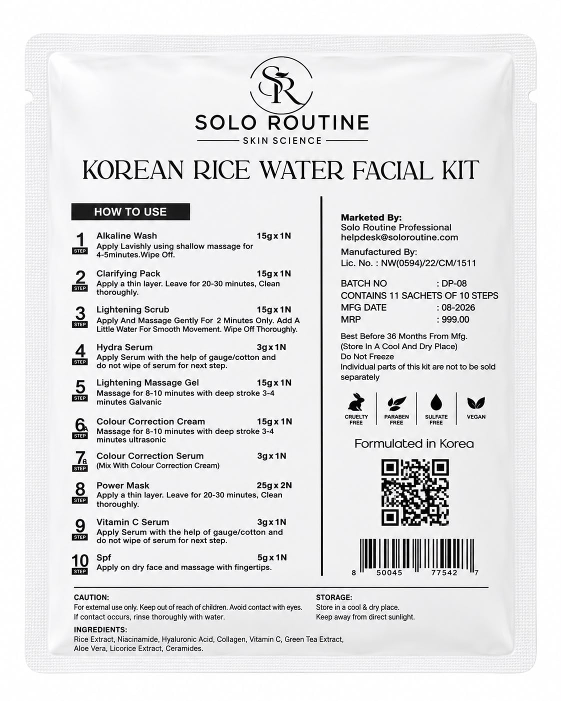 Korean Rice Water Facial Kit 10 Step